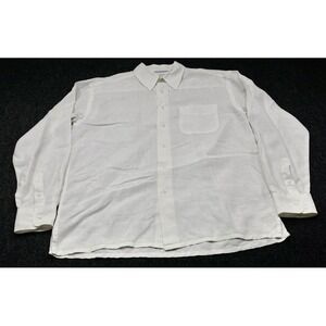 Europann Linen Button Down Shirt Mens Size 2 White Long Sleeve Pocket Casual
